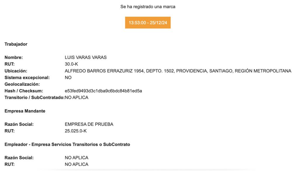 Comprobante de Marcación